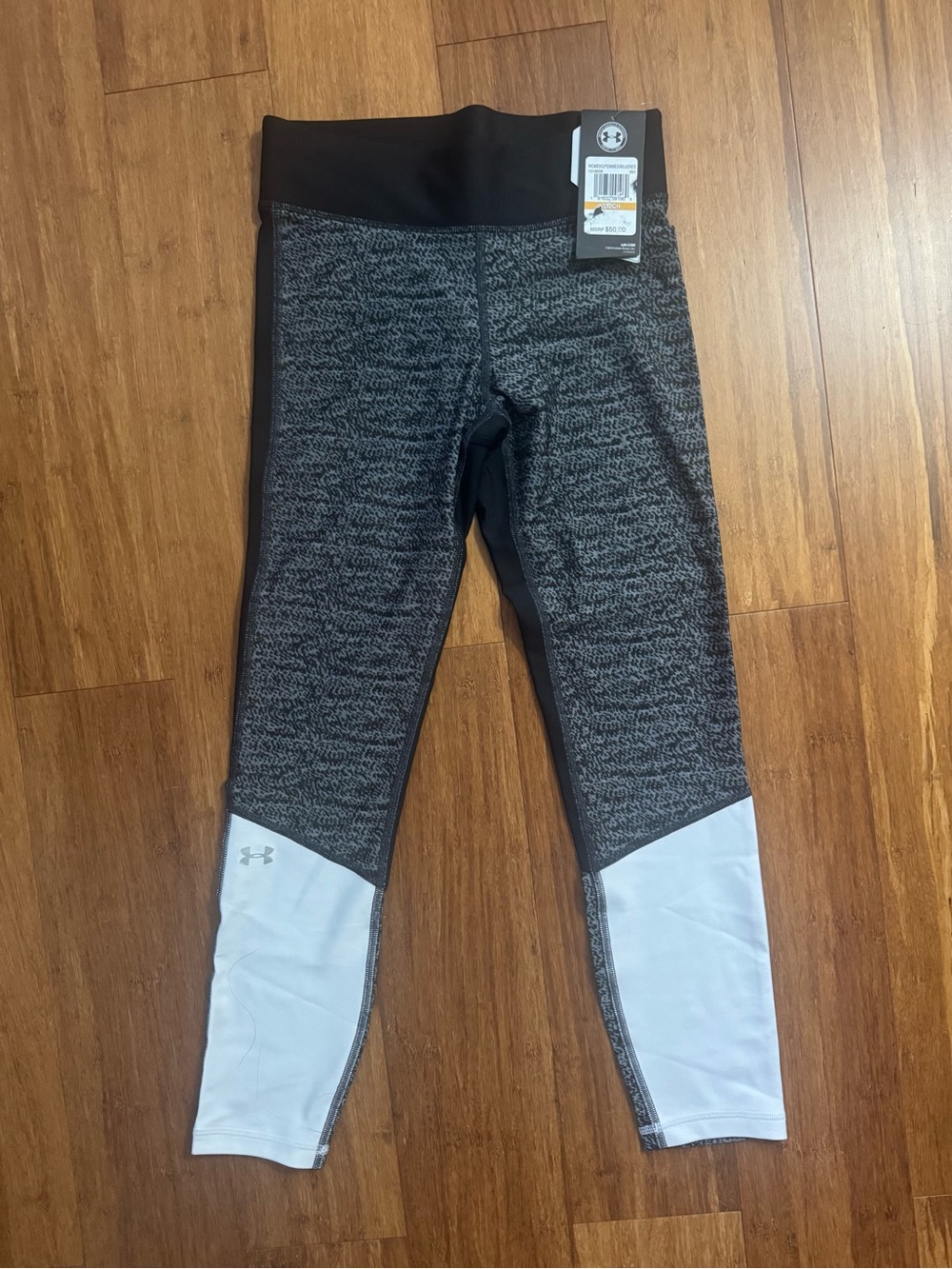Women’s Under Armour Black Heathered Leggings with White Lower Panels